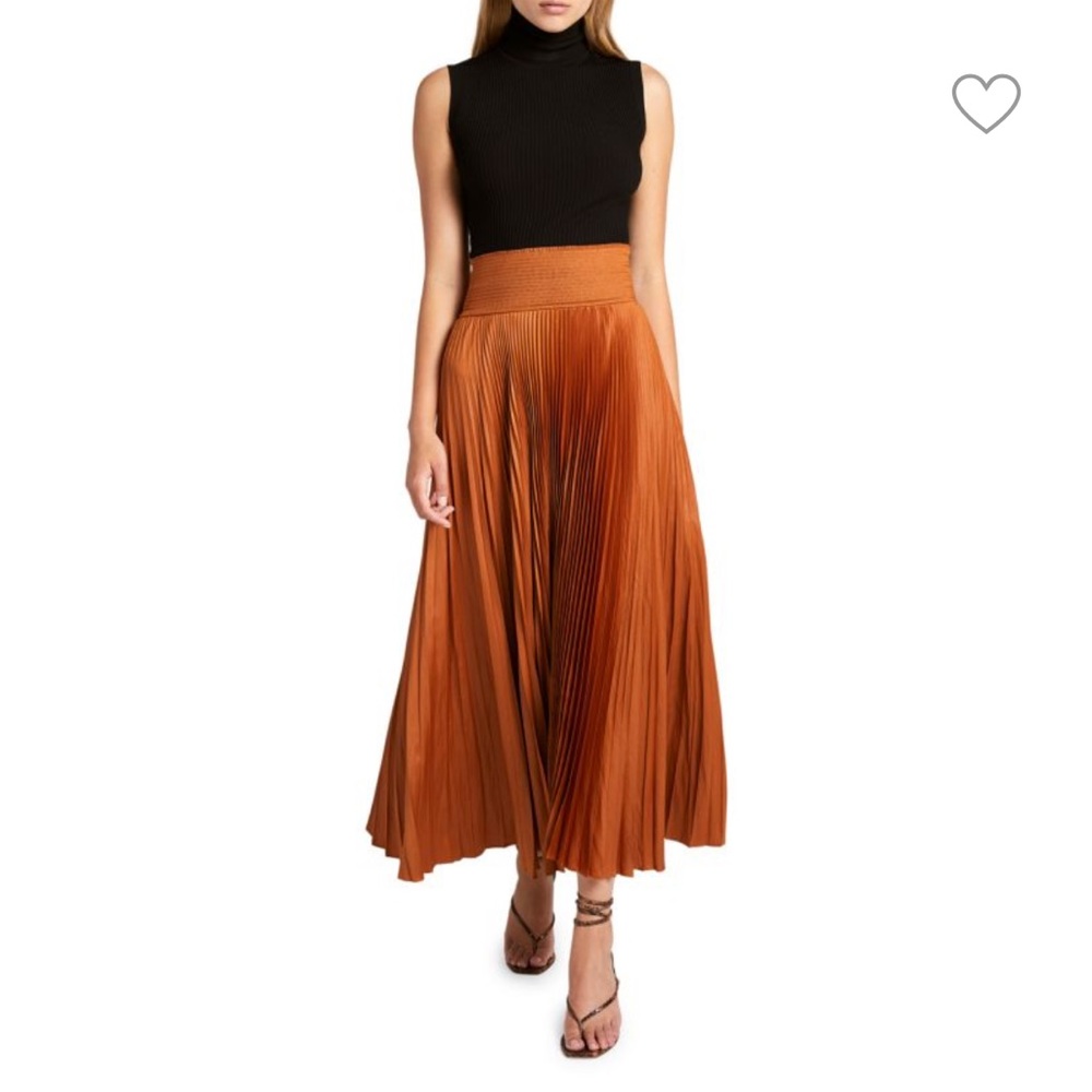Demi Pleated Midi Skirt in Caramel, NWT